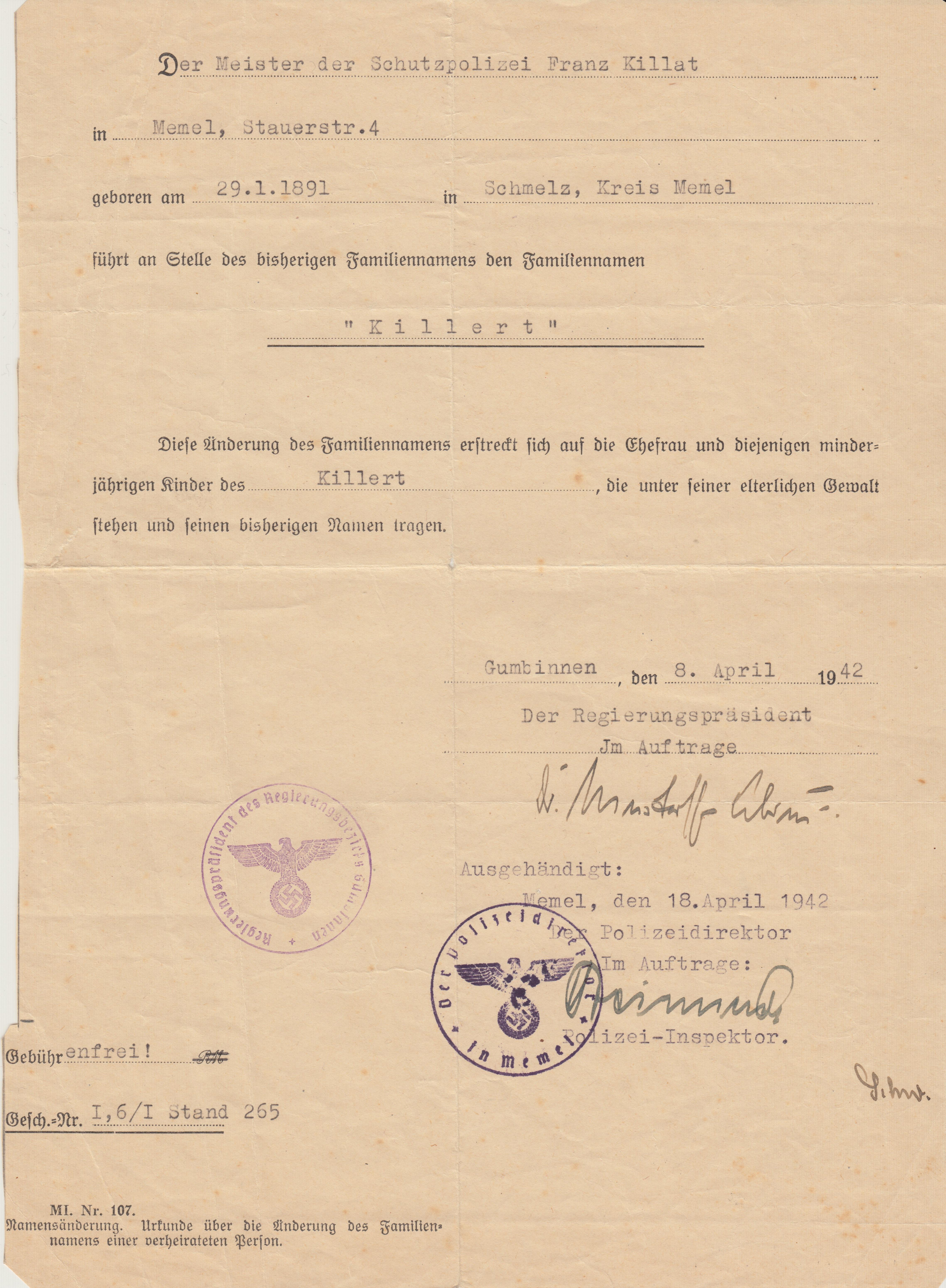 Namesänderung von Killat zu Killert