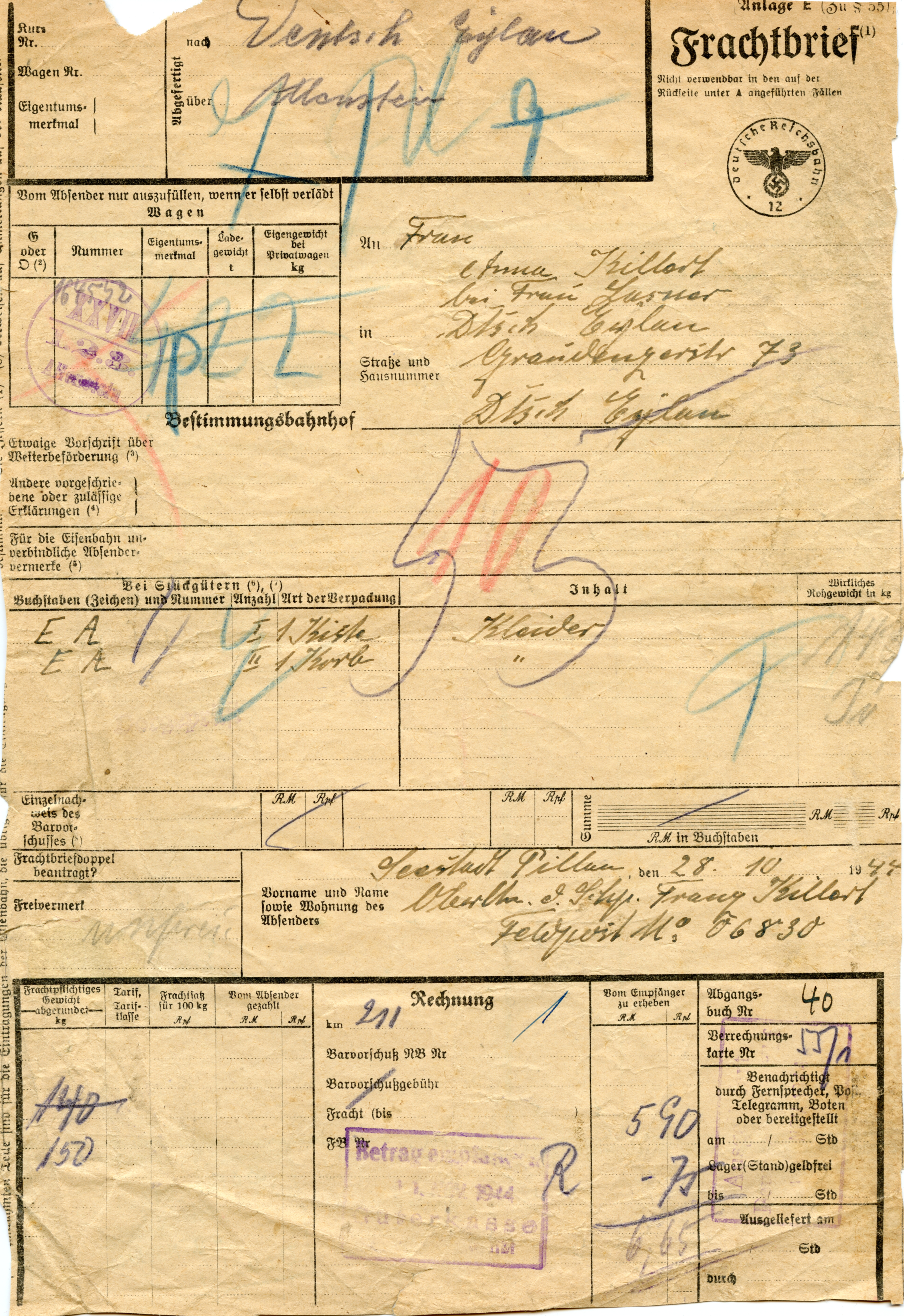 Frachtbriefe aus Ostpreußen