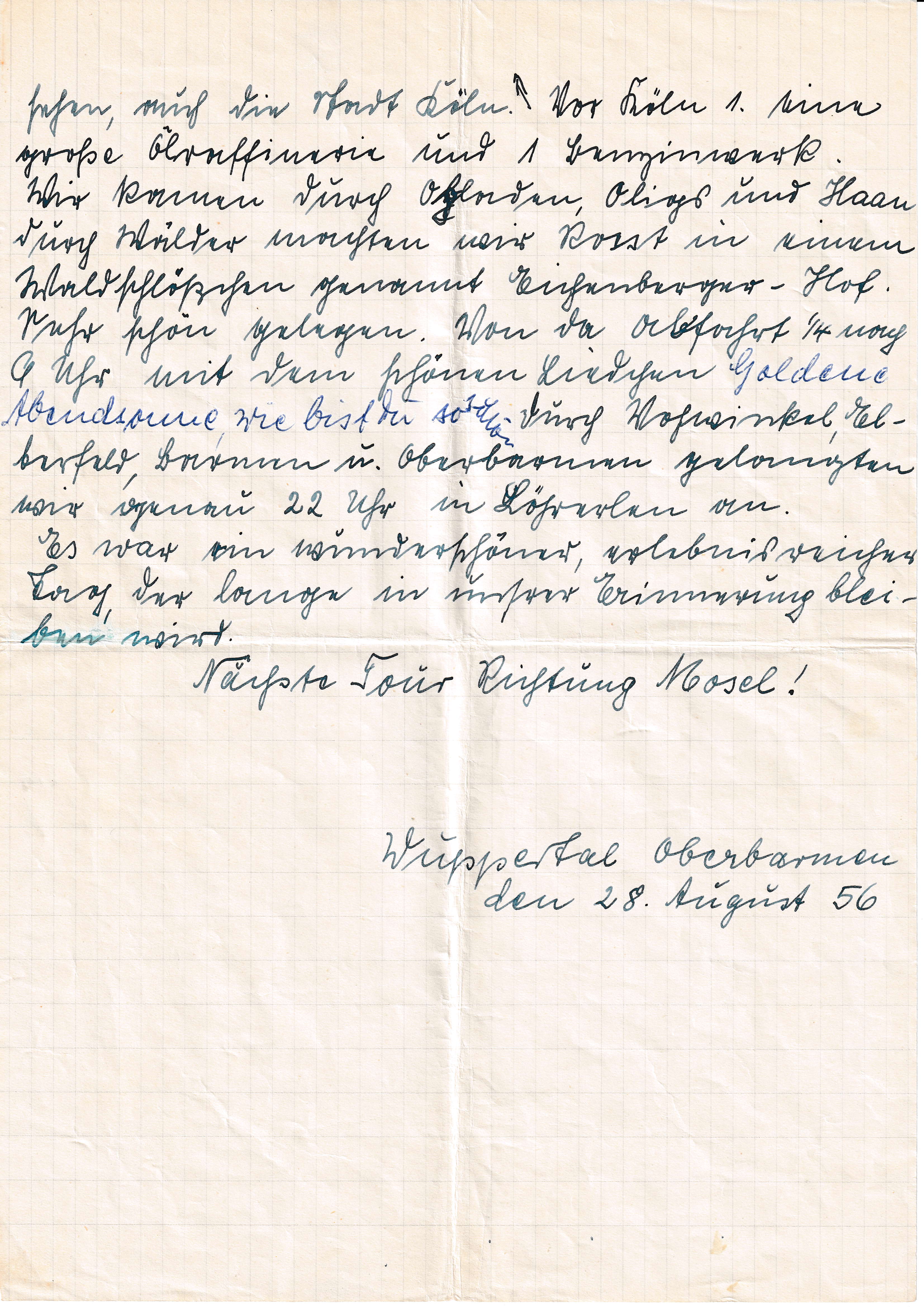 Reisebericht von Martha Lörzer 'Unser Rhein-Arft-Fahrt', 28.08.1956, 7/7